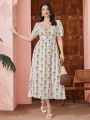 SHEIN Mulvari Women'S Floral Print Square Neck Short Puff Sleeve Dress