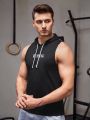 Men Colorblock Letter Graphic Drawstring Hooded Sports Tank Top