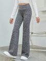 SHEIN Kids EVRYDAY Girls' Knit Solid Color Flared Pants, Comfortable Leisure Trousers