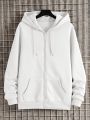 Men's Kangaroo Pocket Drawstring Hoodie With Warm Lining And Zipper Closure