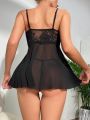 Classic Sexy Women'S Lace Splicing Mesh Sexy Lingerie Dress With Thong Set
