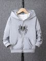 Tween Boys Letter & Spider Print Zipper Front Hoodie