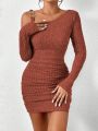 SHEIN Privé Asymmetrical Collar Ribbed Knit Slim Fit Dress