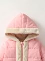 SHEIN Baby Girls' Street Style Zipper Hooded Fleece Bread Coat, Fashionable, Versatile, Warm, Casual, Simple, Daily, Winter