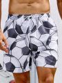 Men's Soccer Printed Drawstring Waist Beach Shorts
