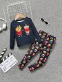 SHEIN Young Boy French Fries & Letter Graphic PJ Set