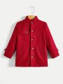 SHEIN Boys' Gentleman Style Casual Buttoned Woolen Coat With Upturned Collar