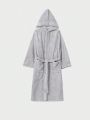 Thickened Coral Fleece Men's Bathrobe With Hooded Design For Autumn And Winter, Warm And Comfortable