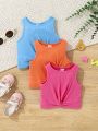 SHEIN Baby Girl Casual Summer Solid Knit Twist Knot Tank Top