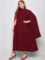 SHEIN Belle Plus Solid Pleated Cape Dress