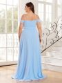 SHEIN Belle Plus Size Bridesmaid Dress With Twist Front Detail, Hollow Out Design And Cami Off-The-Shoulder Neckline