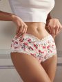 SHEIN 3pcs/Set Women's Cherry Printed Lace Trimmed Triangle Panties