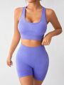 Women's Letter Back Sport Bra And Leggings Workout Set