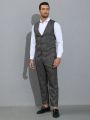 Manfinity Men's Plaid Button Vest Pants Suit Set