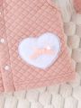 SHEIN Newborn Baby Girls' Collarless Heart Shaped Patchwork Vest Jacket