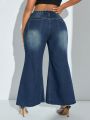 Plus Size High Waisted Flared Jeans With Stone Wash