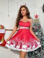 Christmas Print Crisscross Front Costume Dress