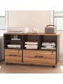 2 Drawer File Cabinets for Home Office, Lockable Lateral Filing Cabinet Printer Stand with Adjustable Shelf & Lockable Wheels, Office Storage Cabinet Fits Files Letter/Legal/F4/A4 Size, Brown