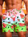 SHEIN Men'S Watermelon Print Drawstring Beach Shorts
