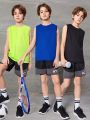 SHEIN Teen Boys' Loose Fit Knit Round Neck Sportswear Three-Piece Set