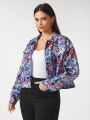 Space University Plus Size Graffiti Printed Drop Shoulder Jacket