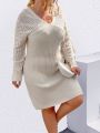 SHEIN LUNE Plus Size Solid Color V-Neck Long Sleeve Sweater Dress