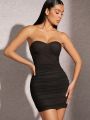 LOVING U Ruched Sweetheart Tube Bodycon Dress