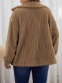 SHEIN Frenchy Plus Size Teddy Fleece Jacket With False Pockets And Drop Shoulder Sleeves