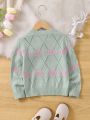 SHEIN Kids CHARMNG Girls' Cardigan With Lovely Rabbit & Bowknot Pattern
