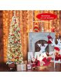 Gymax 7.5ft Pre-lit Pencil Snow Flocked Pencil Christmas Tree Holiday Decoration