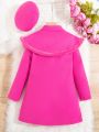 SHEIN Kids EVRYDAY Tween Girl Fuzzy Trim Statement Collar Overcoat & Hat