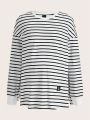 SHEIN Maternity Striped Long Sleeve Round Neck T-Shirt