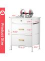GINRGINR White Nightstand with Different Size Drawer, Bedside Table with 3 Fabric Drawers of Faux Leather, Modern Night Stand End Table for Bedroom, White, 13.8