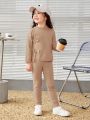 SHEIN Little Girl's Cute Long-Sleeved Bow Sweater Suit