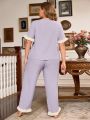 Plus Size Women's Pajama Set With Ruffle Hem Details