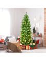 Gymax 6 ft Pre-lit Pencil Christmas Tree Hinged Fir Tree Holiday Decor w/ LED Lights