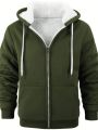 Men's Zipper Hooded Fleece Sweatshirt With Drawstring Design