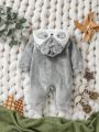 SHEIN Baby Boy's Koala Style Embroidered Hooded Flannel Jumpsuit Is Suitable For Everyday Autumn And Winter