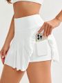 Wide Waistband Sports Skort With Pocket And Side Detail