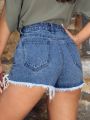 Ripped Raw Hem Denim Shorts