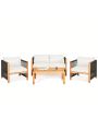 Gymax 4PCS Acacia Wood Outdoor Patio Furniture Conversation Set W/ White Cushions