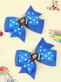 2pcs/pack White Polka Dot Black & White Bowknot Abc Hair Clip For Children
