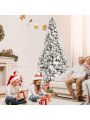 Costway 8ft Snow Flocked Hinged Christmas Tree w/ Berries & Poinsettia Flowers
