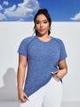 Yoga Futuristic Plus Size Dropped Shoulder Short Sleeve Sports T-Shirt