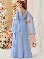 SHEIN Belle V-Neck Asymmetric Sleeve & Hem Chiffon Bridesmaid Dress