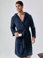Men's Plush Belted Bathrobe For Home, Winter