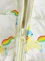 Baby Girl Rainbow & Unicorn Print 3D Ear Design Hooded Puffer Coat