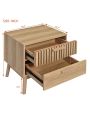 Particle Board 2-Drawer Nightstand with Rubber Wood Legs for Bedroom, Mid Century Modern Nightstand with Classic Desi