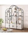 4-Tier Bookshelf, Tall Arched Bookcase, Industrial Wood Storage Rack Open Shelves, Modern Standing Bookshelves Metal Frame Display Rack for Bedroom Living Room Home Office Black & White