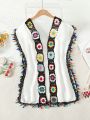 Tween Girl's Crochet Flower Pattern Open Front Kimono